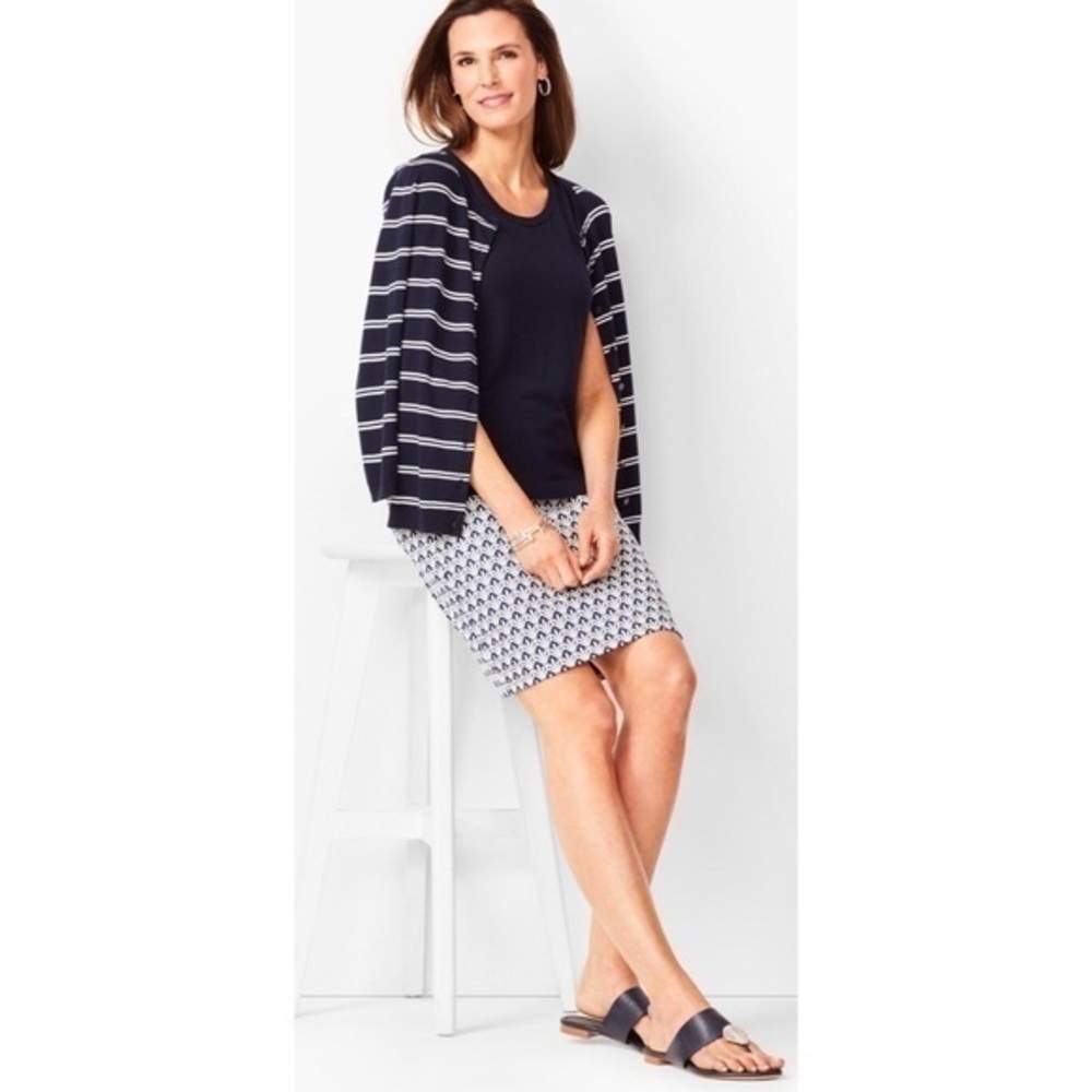 Talbots Classic Cotton A-Line Skirt Navy and White Fan Print Size 10 - Picture 11 of 12
